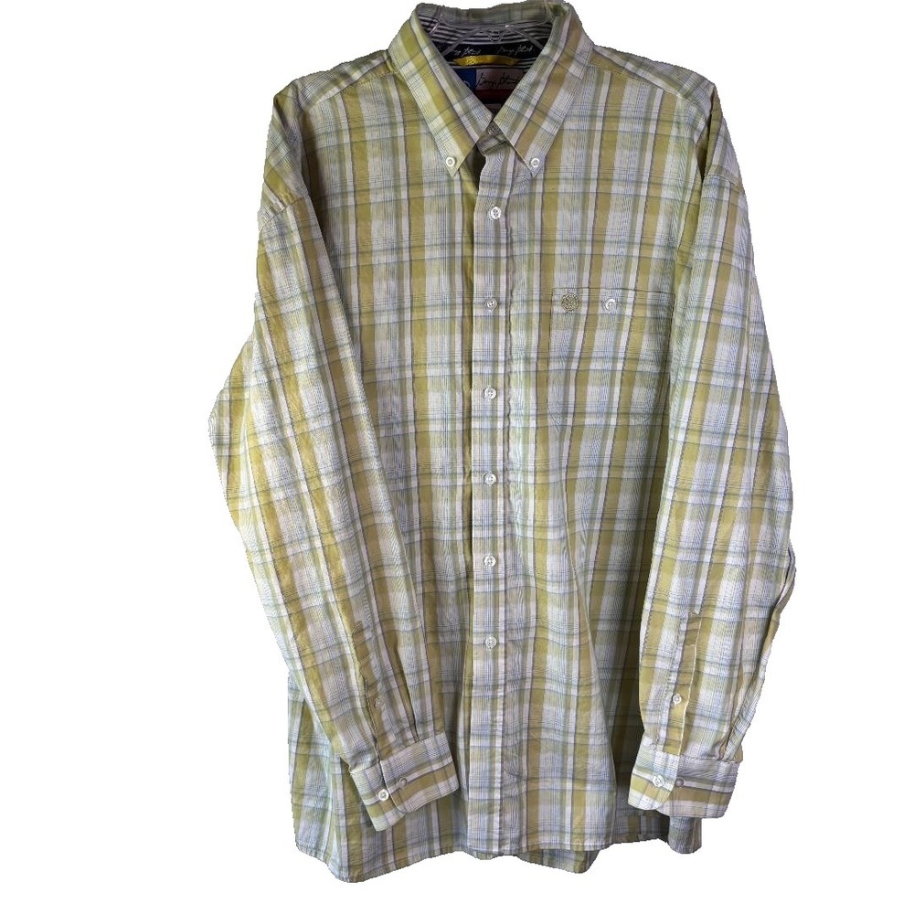 Wrangler‎ Mens George Straight Cowboy Cut Button Western Green Plaid Shirt XXL